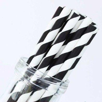 Stripe Paper Straws Black White